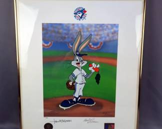 Warner Bros. McKimson Production Fine Art Sport Limited Edition "Now Pitching Bugs Bunny" Toronto Blue Jays Framed Under Glass Seriolithograph, 24" x 20.5", Signed By Tom And Charles McKimson, No 197/250, Includes COA And 1999 Appraisal