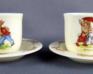 Royal Doulton Bunnykins Mini Cups And Saucers, Qty 2 Sets 