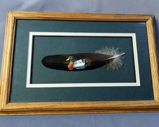 Donald Korach Hand Painted Feather,, Framed And Matted Under Glass, 9.5" x 15" 