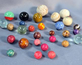 Clay And Stone Marbles, Some Are UV Reactive, Qty 27