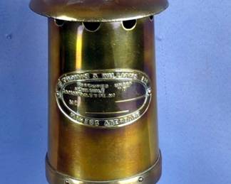 E. Thomas & Williams Makers Aberdare Brass Miners Lamp, 13' Tall