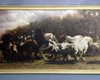 Rosa Bonheur "The Horse Fair" Framed Under Glass Print, 18.5" x 37.5"