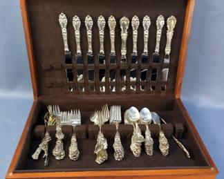 Reed & Barton Sterling Silver Flatware Including Forks, Spoons, Spreaders And Knives With Stainless Steel Blades, Contents Of Wood Case