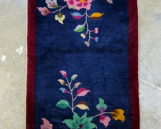 Persian Style Fringed Hand Knotted Rug, 32" x 57" And Floral Knotted Wool Rug, 24" x 50" 