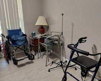 medical equipment, walkers, wheel chair, potty chairs