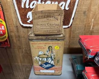 INDIA TIN AND AMERICAN CRAYONS WOODEN BOX