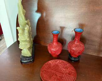 Cinnabar Vases & Plate