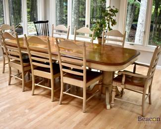 Double pedestal table with 8 chairs