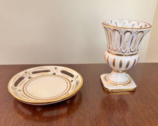 Italian hand painted toothpick holder and saucer