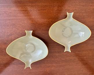Pair of Lenox sage porcelain flight collection ashtrays
