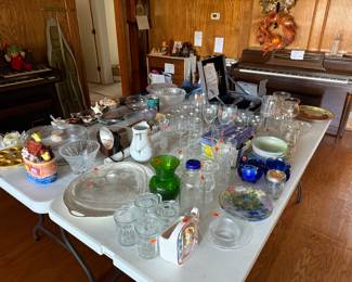 Glassware, wine glasses, flutes, platters