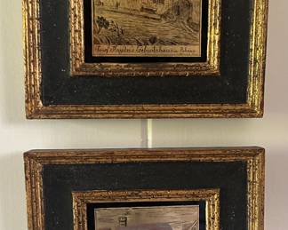 "Street Scenes" reverse painted glass by Hanisch Fecit 