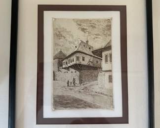 "Josef Haydn's Geburtshaus" (Josef Haydn's Birthplace) etching by W. Leo Arendt (1857-1945)
