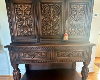 Antique 17th C. Style, Carved Oak Court Cupboard