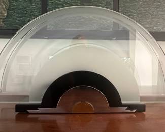 Art Deco Style Fan Light, clear/frosted glass with black, chrome and brass base