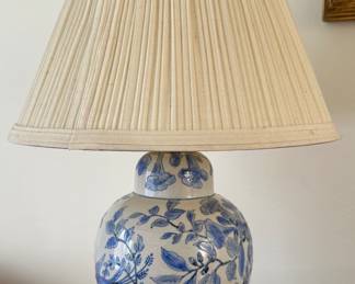 Glazed Ceramic Ginger Jar Lamp, Mushroom Pleated Shade