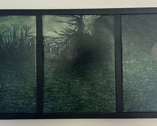 "Rabbits" oil on canvas triptych by Kerry Kraker