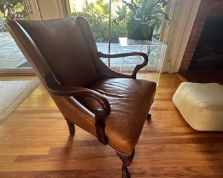 Leather Open Arm Occasional Chair with Gooseneck-Arms and Webbed-feet 
