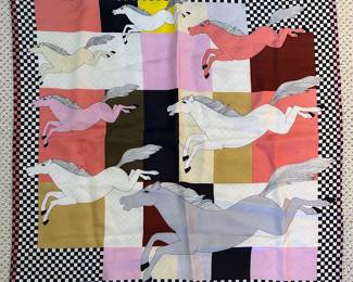 Galloping Horses, mod colors on checkerboard border