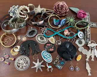 necklaces, bracelets, earrings, and brooches