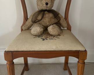 Carved Side Chair with Needlepoint Seat and Teddy