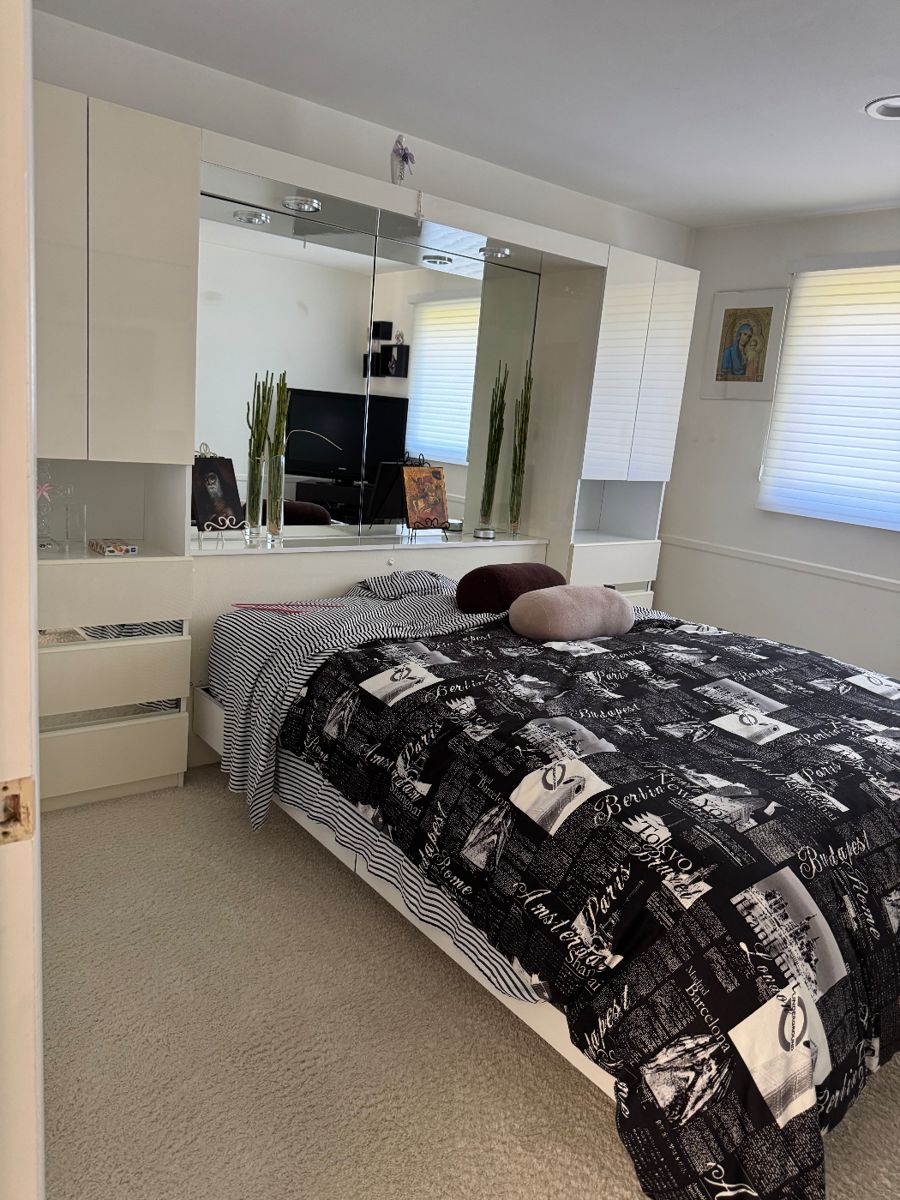 Queen bed with dresser attached