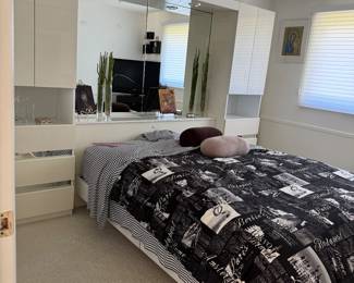 Queen bed with dresser attached