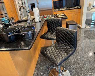 Bar stools, pots and pans