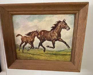 Framed Print on Canvas Mare and Her Colt
