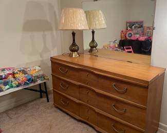 Kent Coffey "The Pilot" Dresser with Mirror, Lamp, Assorted Vintage Toys