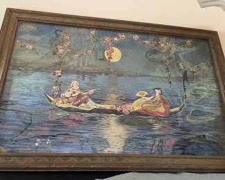 Paper Art Nouveau Encased in Glass/Metal Tray