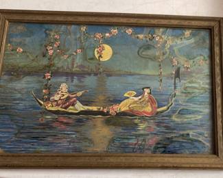 Paper Art Nouveau Encased in Glass/Metal Tray