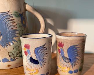 Vintage Rooster Pitcher Japan with Cups