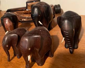 Hand Carved Elephants Mahogany