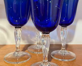 Stemware Style Cobolt Blue and Clear Glass Goblet