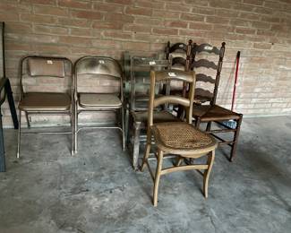 Assorted Folding Chairs, Wooden Ladder Back Chairs