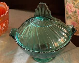Depression Glassware Covered Candy Dish