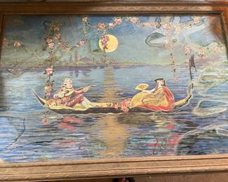 Paper Art Nouveau Encased in Glass/Metal Tray