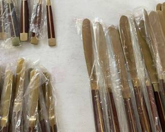 12 Piece Place Setting Teak Wood & Bronze Flatware Set (Approximately 147 Pieces) Included with Korean Wood Brass Bound Bandaji Scholars Style Chest Chinoiserie