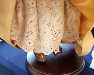 Vintage 1880 Victorian Encased Porcelain Doll 14" Callie S10H D.E.P., Antique Claw Foot Lamp Table