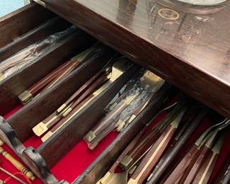 Korean Wood Brass Bound Bandaji Scholars Style Chest Chinoiserie Included in this Purchase is a 12 Place Setting Teak Wood & Bronze Flatware Set (Approximately 147 Pieces)