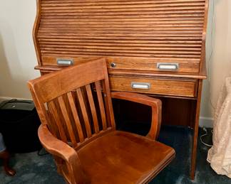 Antique Roll Top Desk with Office Chair
