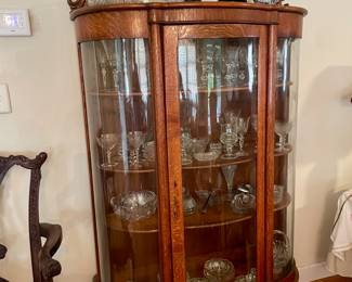 Antique Oak Bow Front  Curio 
