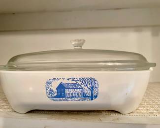 Vintage Corning Ware Amana RadaRange Browning Skillet Blue Colonial House 1970s