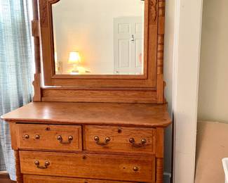 Carved Oak Dresser with missing handles in drawers 