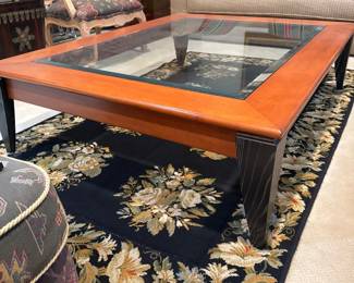 Cherry Wood Rectangle Glass Cocktail Table 48" x 60" 