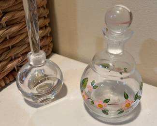 Vintage Clear Round Glass Perfume Bottle with Tall Stopper Lid 