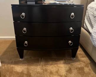 Solid Wood Black Lacquer 3 drawer bedside table 