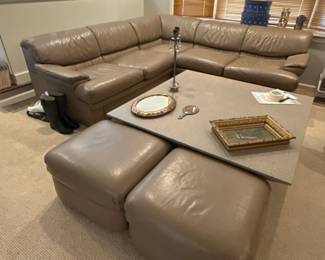 Tan Leather Sectional Sofa 