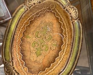 Florentine Green and Gold Tray 